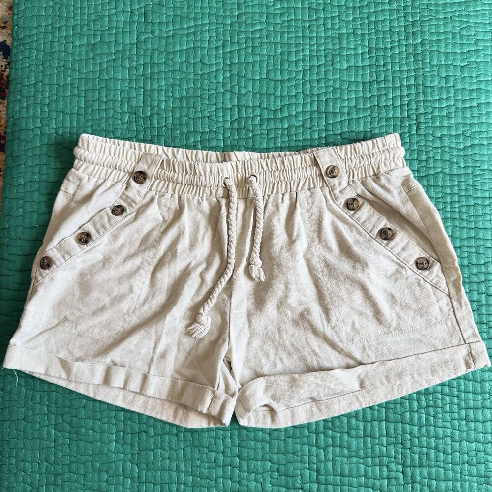 NEW Sapphire Red Linen Blend Summer Shorts Juniors Large Women Drawstring Trendy